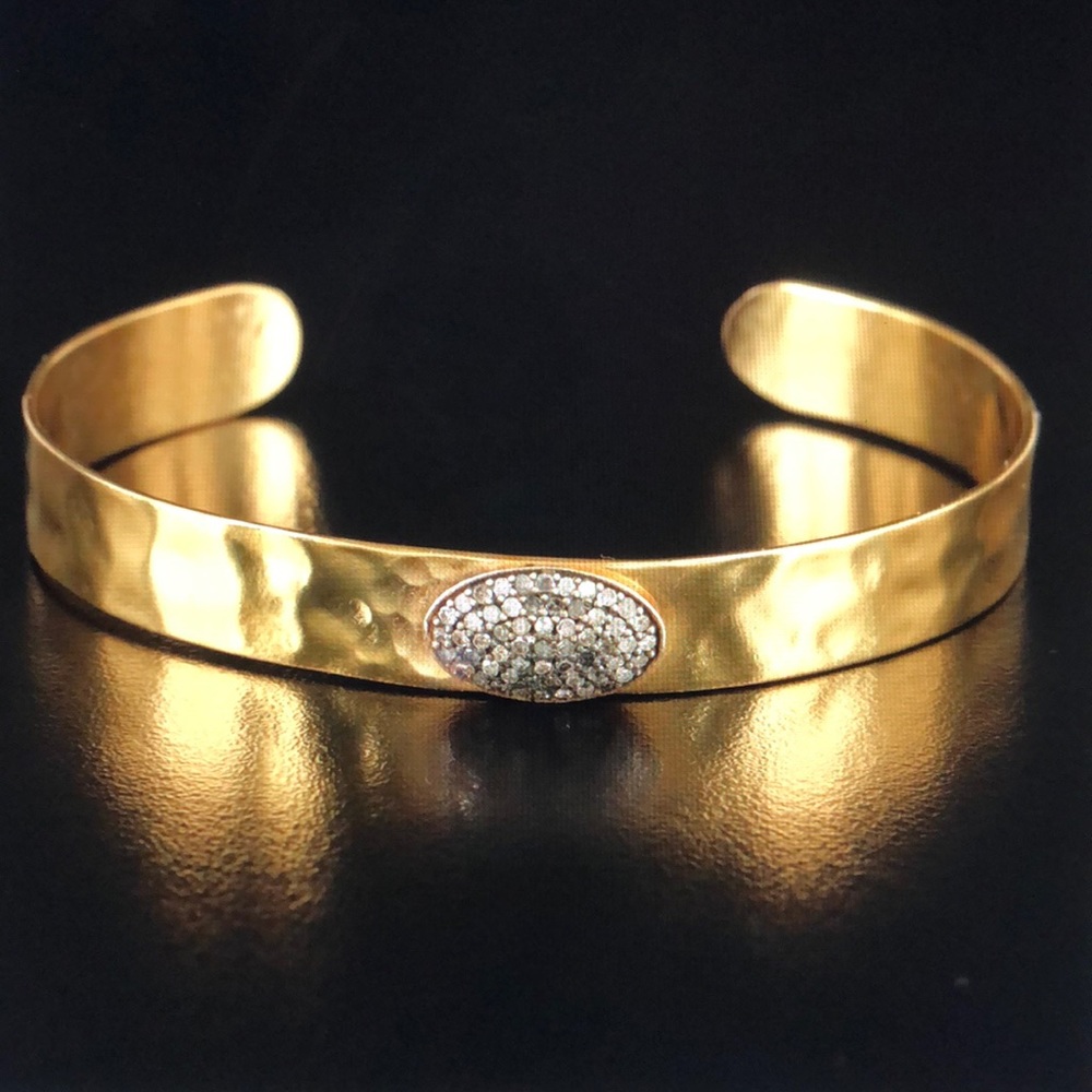Diamond Textured Cuff/Bracelet with Sterling and Metal Accent
